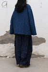 AVIVA JIFEI XUE Indigo Stripe Linen Short Kimono Jacket A21-KJS Reversible Indigo Stripe Linen Short Kimono Jacket